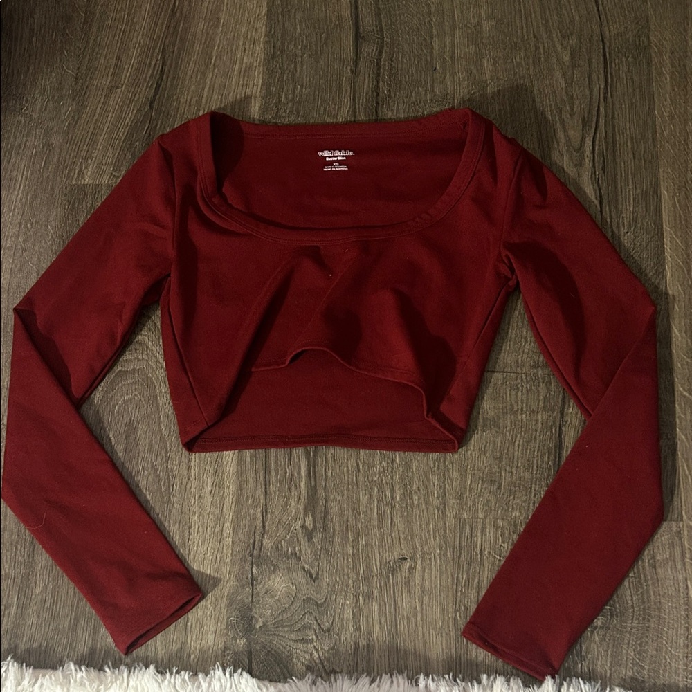 Elegant Red Long Sleeve Crop Top